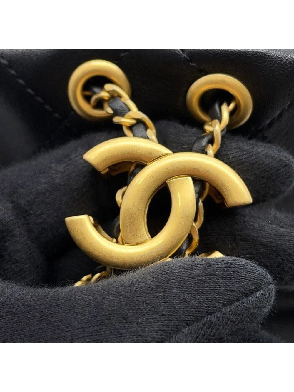 Chanel Handbag Quilted CC Logo Hobo Calfskin Black
